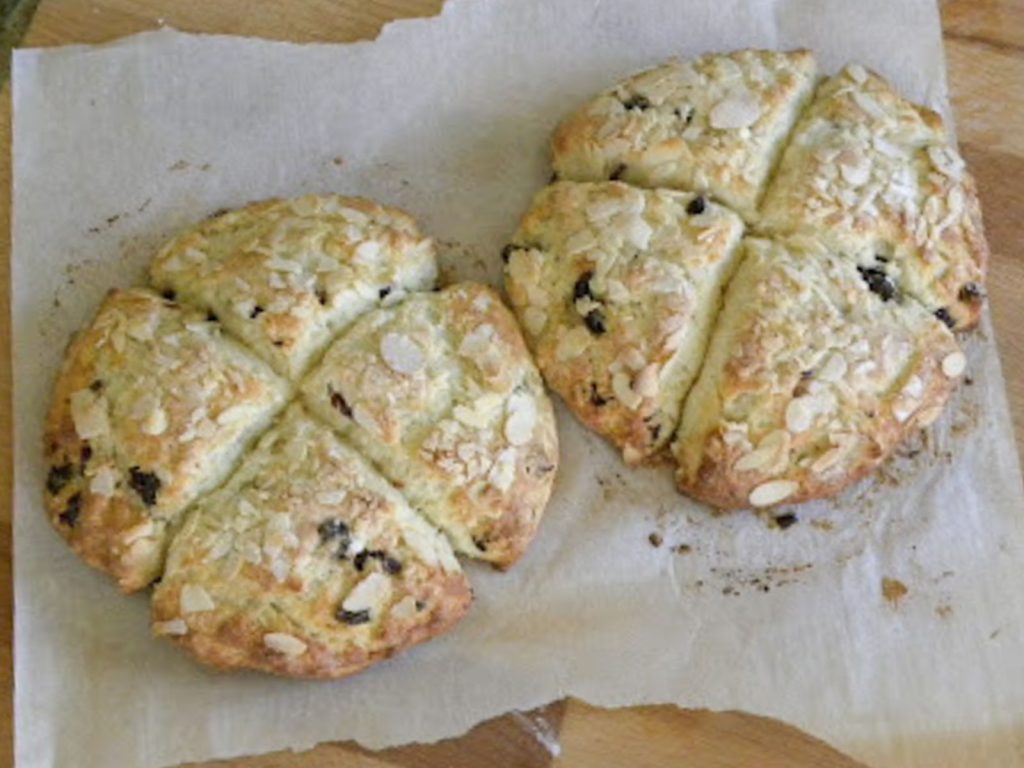 Cherry Almond Scones on parchment paper