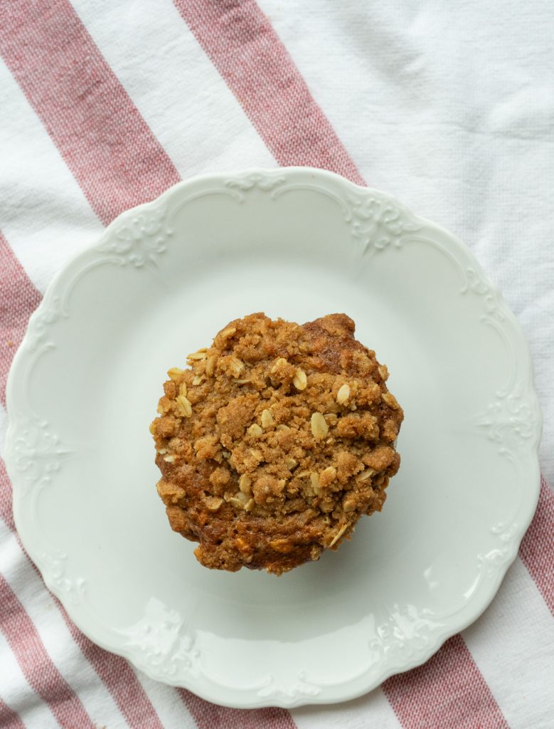 oatmeal breakfast muffin on a white plate 
