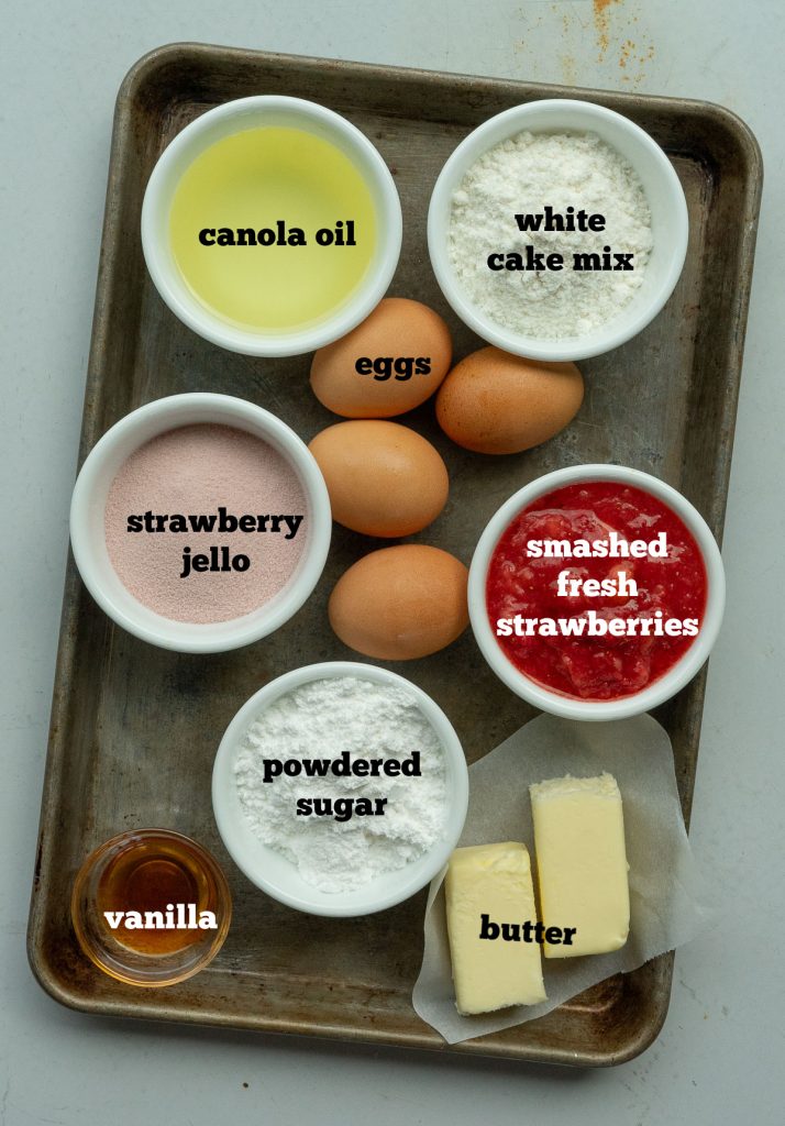 photo of ingredients to make fresh strawberry cake