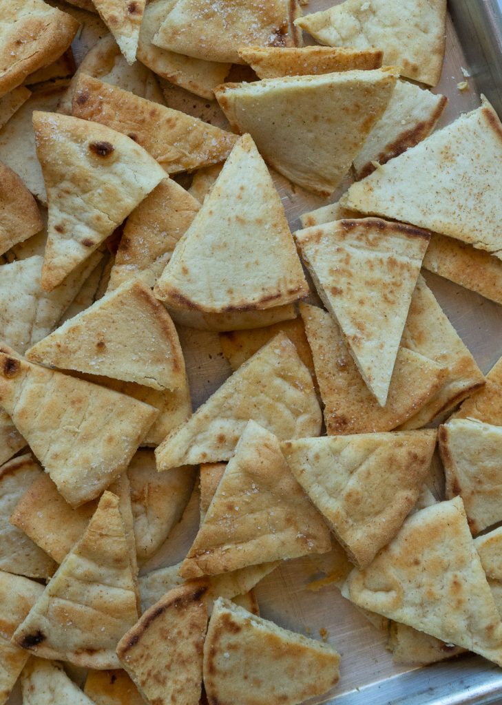 baking sheet full of baked pita chips