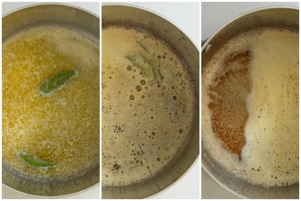 stages of browning butter with sage